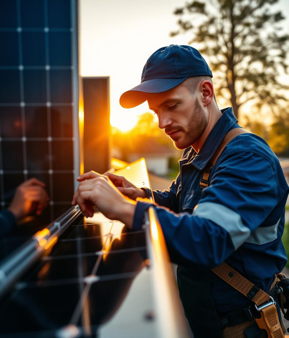 Técnico instalando paneles solares